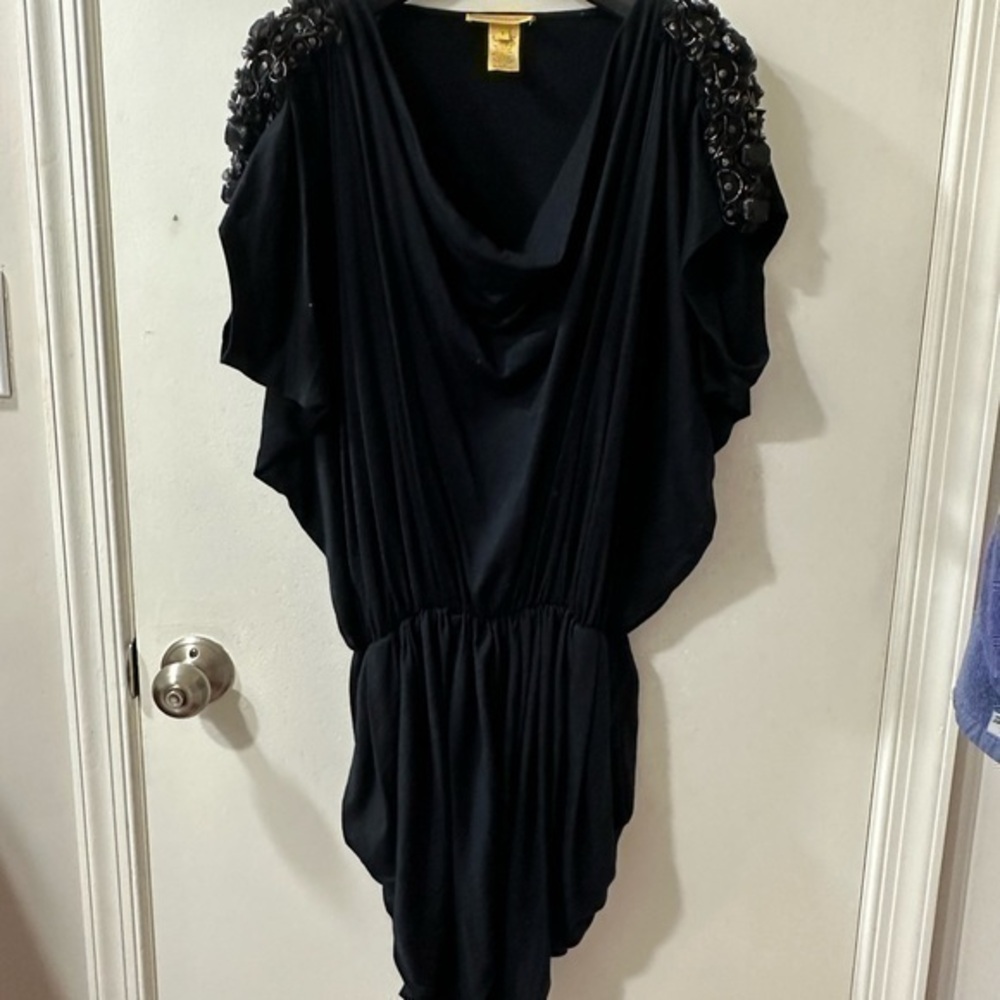 Catherine Malandrino Black Shoulder Jewelled Party Dress Women XS